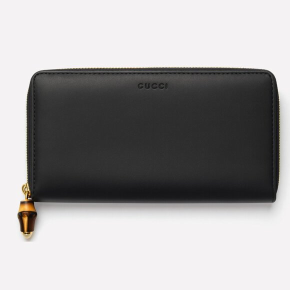 Gucci EUC Bamboo Zip Around Wallet in Matte Black Calfskin - Picture 1 of 5